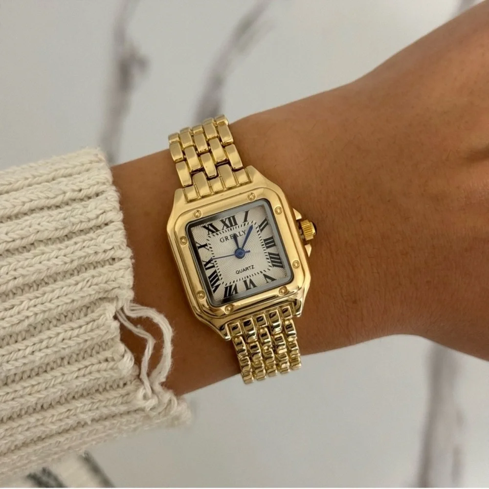 Panthere Classic Rectangle Stainless Steel Gold Watch